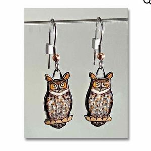 Jabebo Great Horned Owl Earrings NWOT